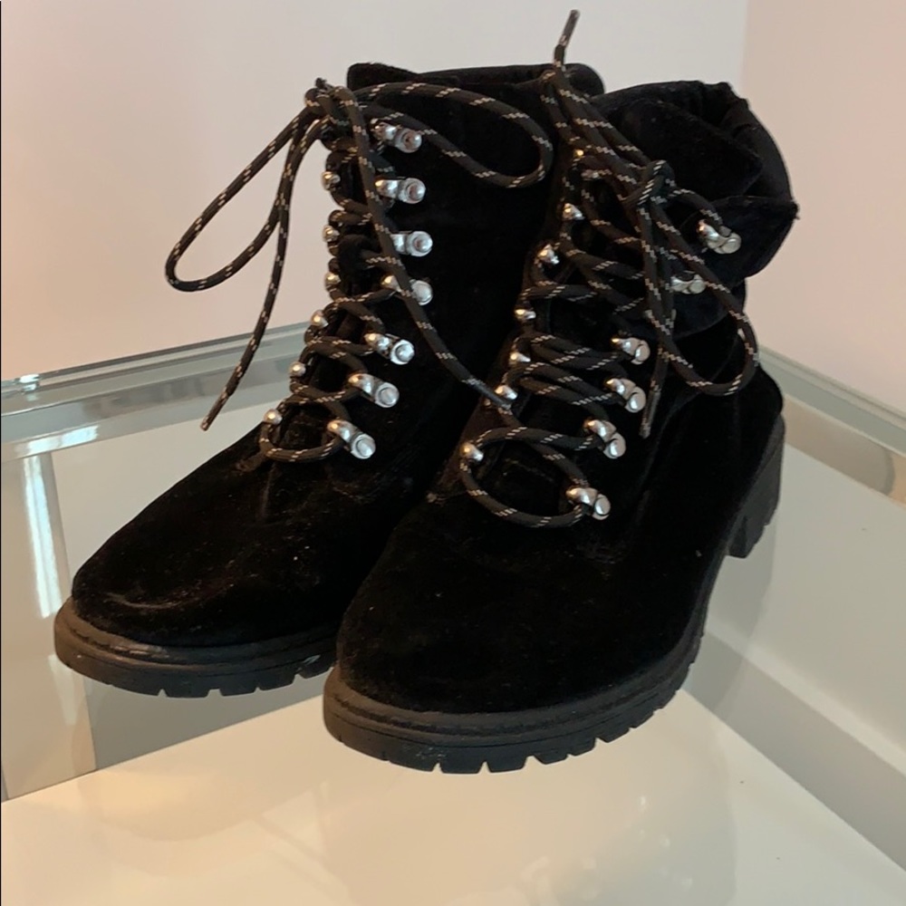 Black velvet Combat Boots